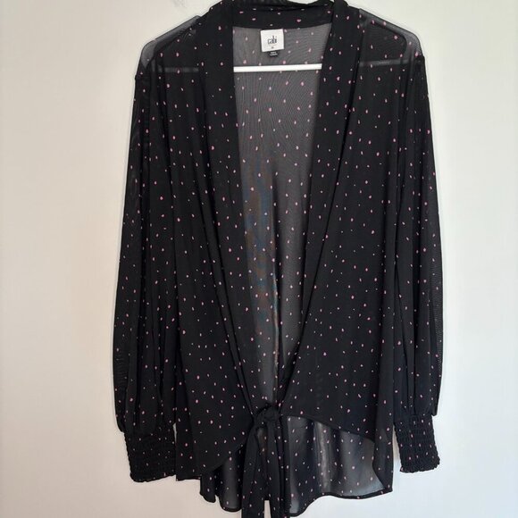 CAbi Impetuous Topper Women M Black Pink Polka Dot Lightweight Long Sleeve Sheer - Picture 1 of 7